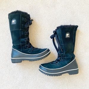 Sorel Tivoli High II Black Leather Waterproof Winter Mid Calf Fur Snow Boots 6.5